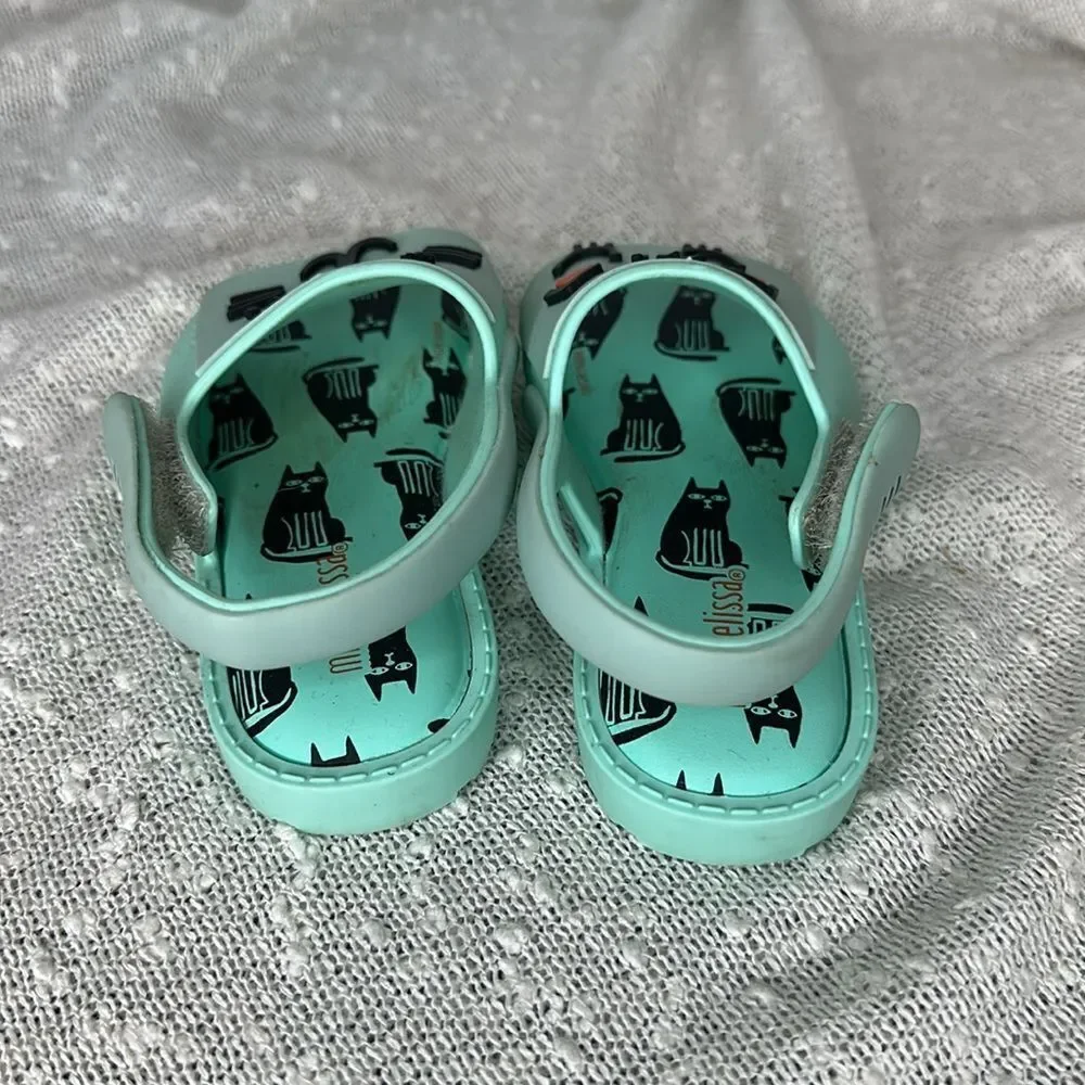 MINI MELISSA Mia + Fabula Mint Green Cat Kitten Sandals Shoes Toddler Girl's  7
